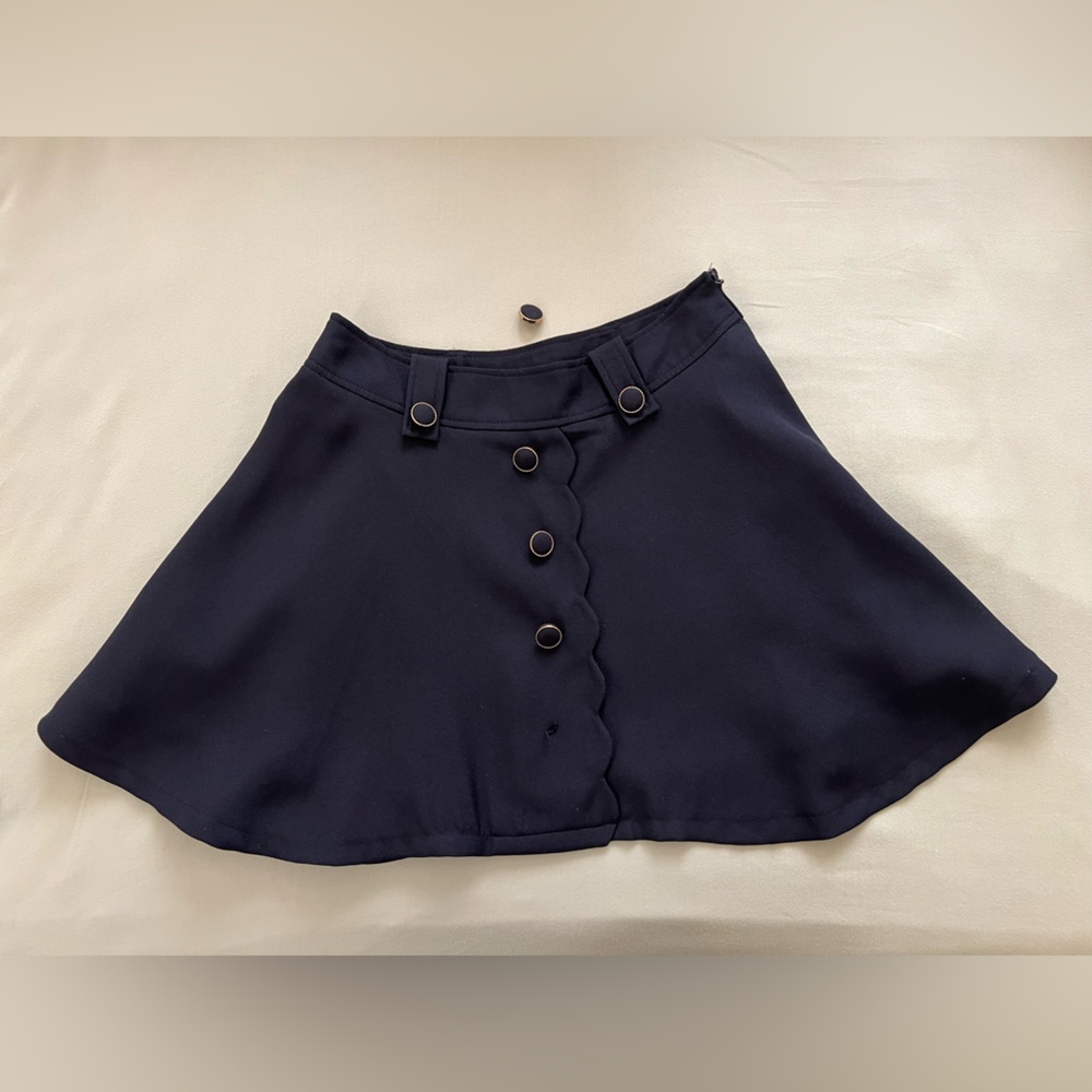 Japanese Navy Blue Mini Skirt with Button Detail
